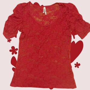 Color Story Vibrant Red Lace Blouse